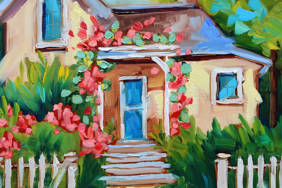 Landscape Painting Cottage Art Original Painting Wall Art Etsy