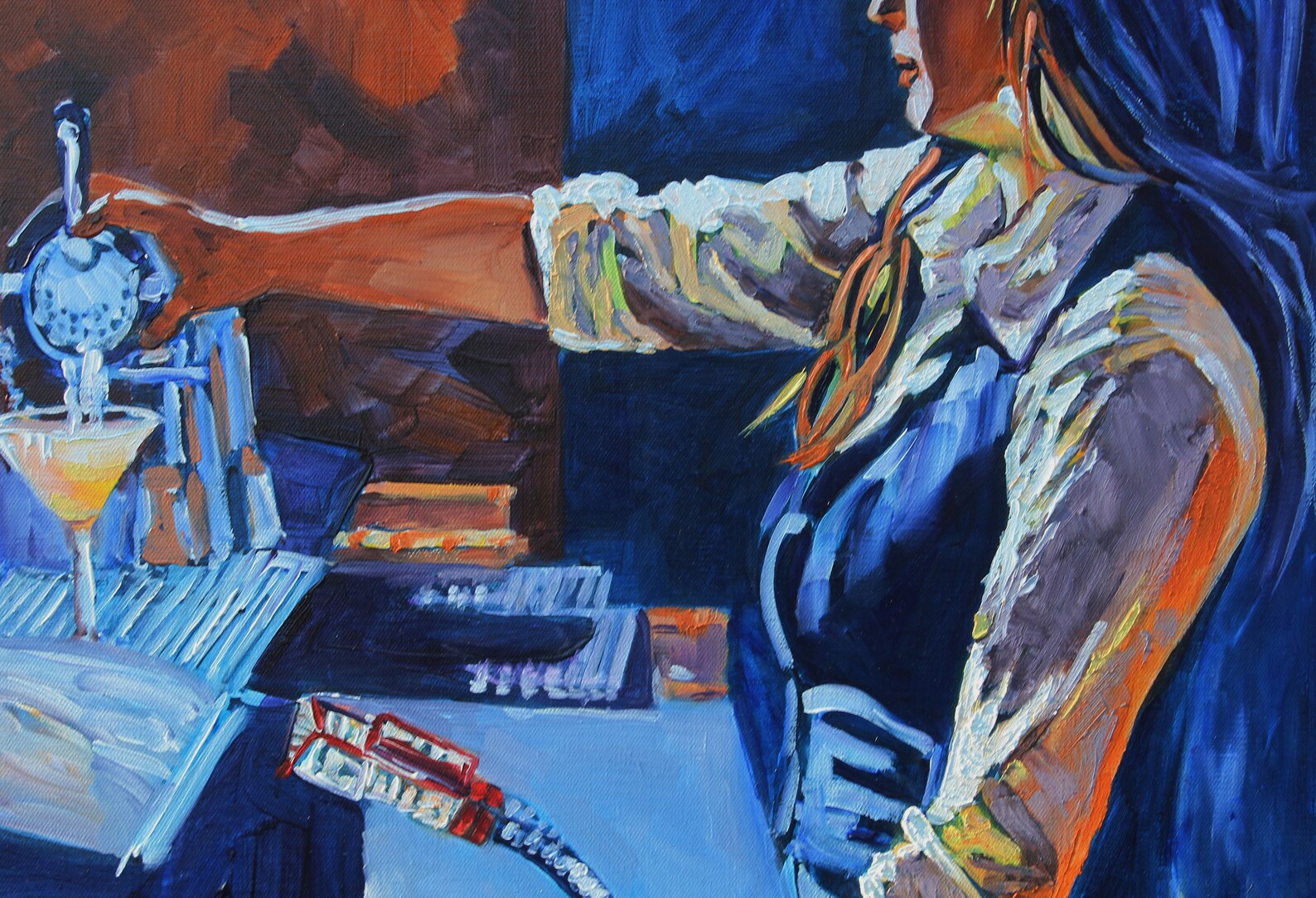Bartender Art Original Art Bartender Painting Impressionist Etsy