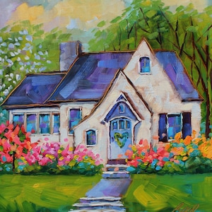 Willow Cottage Original Cottage Oil Painting, by Impressionist Rebeccambeal