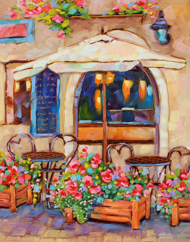 European Café Original Oil Painting, Rebeccambeal image 1