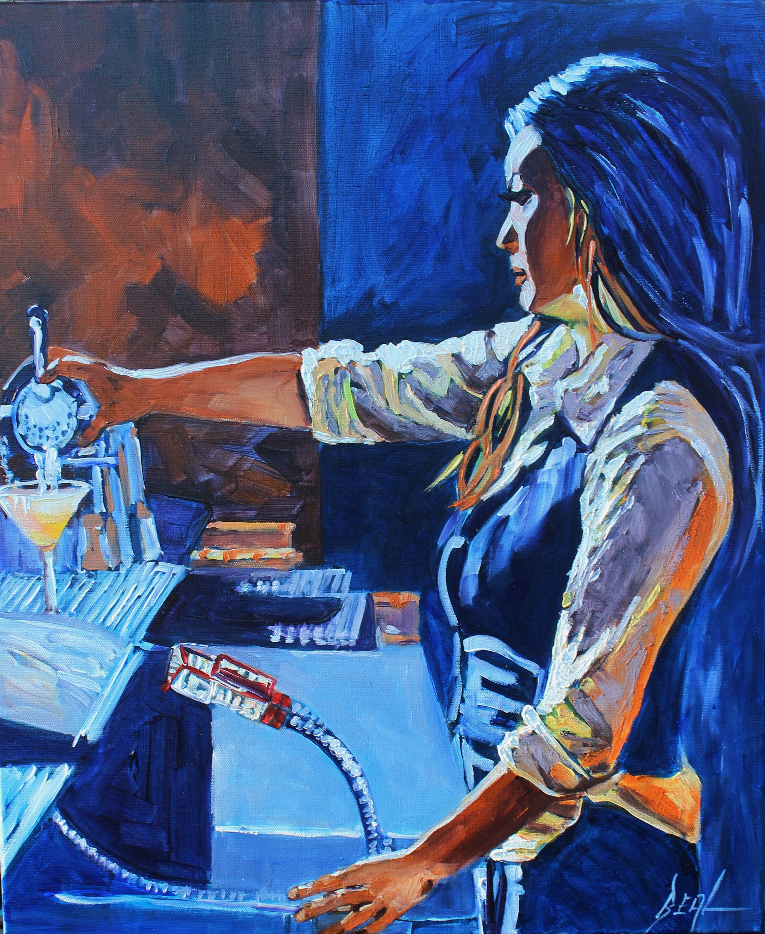 Bartender Art Original Art Bartender Painting Impressionist Etsy