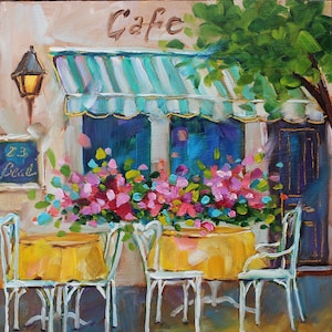 Original Oil Painting, Welcome to the Cozy Cafe, Rebeccambeal