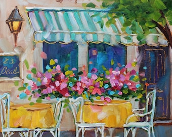 Original Oil Painting, Welcome to the Cozy Cafe, Rebeccambeal