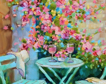 油彩画【garden party】 4号 Oasis of Garden Delights Original Oil Painting by Rebeccambeal - Etsy