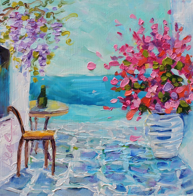 Original Santorini Petite Oil Painting, by RebeccaMBeal image 1