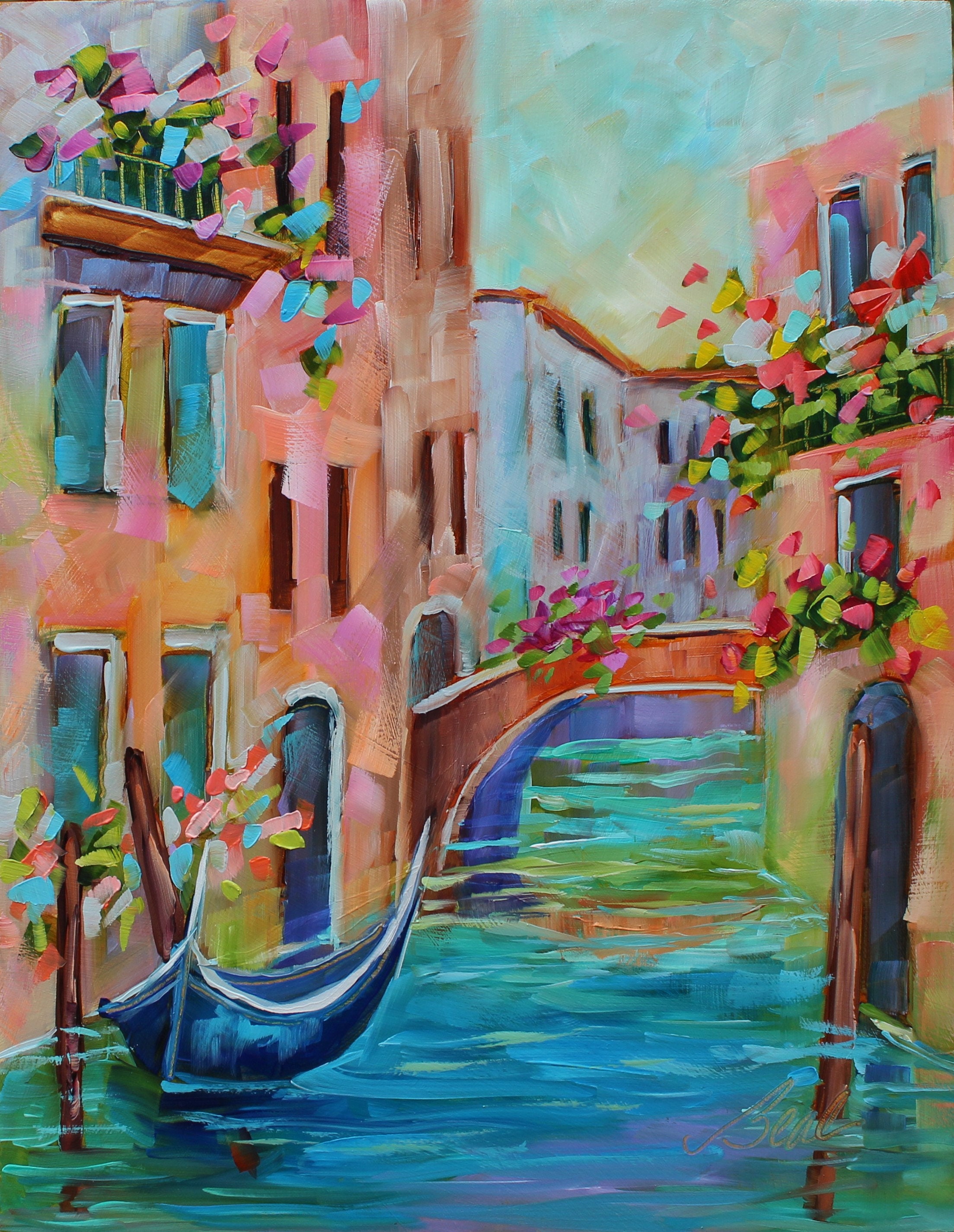 Colorful Venice Wall Art, Original Oil Painting, Impressionist Art