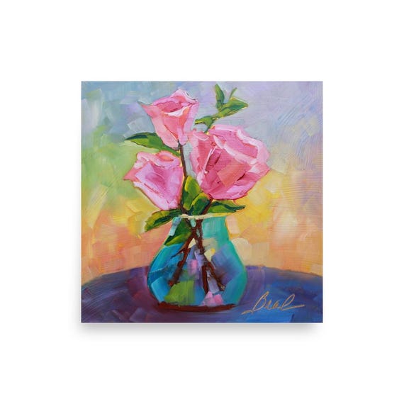 Roses in Bloom Oil Painting Print - Vibrant Inkjet Printing