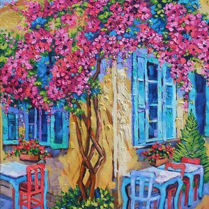 Quaint Cafe an Original Oil Painting on Canvas, Rebeccambeal