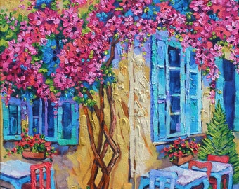 Quaint Cafe an Original Oil Painting on Canvas, Rebeccambeal