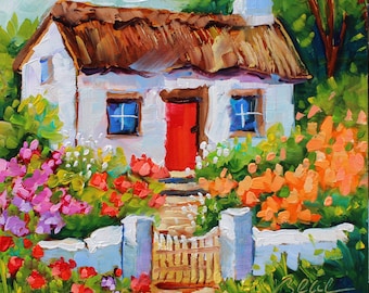 Crimson Door Among Blossoming Hues Home Decor Art
