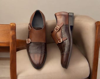 Handmade Leather Monk Strap Shoe | Brown Oxford Style