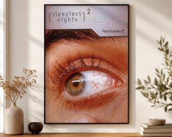 Poster di Sleepless Nights per PS2: stampa videoludica in stile retrò anni 2000