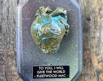 Fleetwood Mac Anatomical Heart | World Love Faux Trophy Ceramic Wood Plaque |  Green Blue Heart Organ Anatomy | Valentines Day