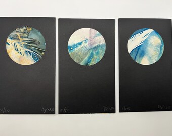 Cyanotype Watercolor Mini Circle Art | Limited Edition Blue Artwork #9 #10