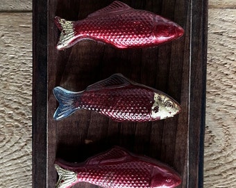 Swedish Red Fish Gold Wall Art | Fish Plaque Wall Trophy | Art Object Art Wood Plaque