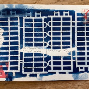 Cyanotype Deep Blue Postcard Cell Block Lego Stampa su cartolina antica - Lettere d'amore perdute - Cartoline perdute - Originale OOAK