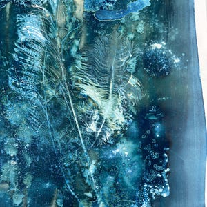Teal Cyan Feathers Cyanotype Boho Print | Original Art Print on paper | Alternative Cyanotypes Original 11x14