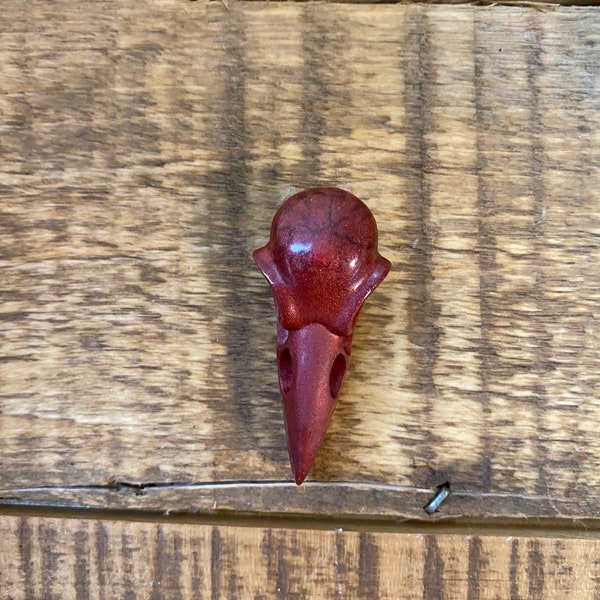 Crow Raven Red Metallic Smooth Resin | Red Metallic Black Bird Skull | Medicine Bird Crow Skull Shrine Parts