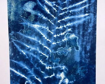 Impresión en cianotipo de helecho / Fotografía azul índigo, arte mural original (6x9)