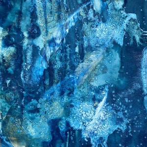 Cyanotype Abstract Print Feathers | Boho Blue Art Science | Cyanotypes Original Print 11x14 - Unique Art