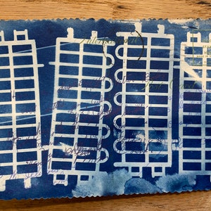 Cyanotype Deep Blue Postcard Cell Block Lego Stampa su cartolina antica - Lettere d'amore perdute - Cartoline perdute - Originale OOAK