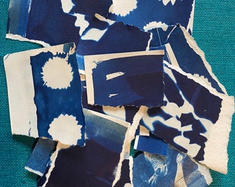 Bulk Cyanotype Scrap Paper Pack | Craft Supplies for Collage Projects | Watercolor Medium weight papers