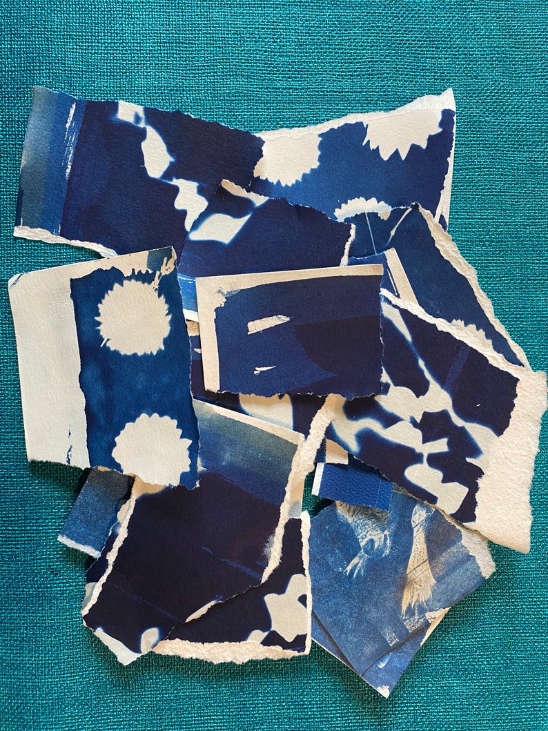 Cyanotype Scrap Paper Collage Blue Cyan for Collage Scrap-paper Assorted Cyan Paper bulk image 3