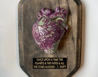 Purple Heart Ceramic Purple Grey Swifty | Ceramic Heart Weathered Oval Plaque | Heart Trophy Art Object Wood song quote