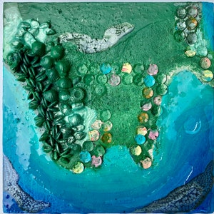 Oeuvre d'art de carte modifiée de plage de paysage aérien de peinture de l'océan Art oeuvre d'art originale de carte d'art abstrait de texture