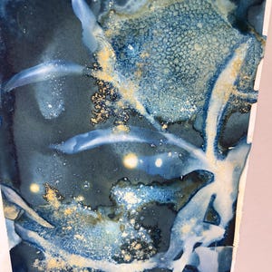 Floral Cyanotype Blue Green Sweet Pea Flower Blue Original Print | Alternative Water Cyanotypes Original 6x11