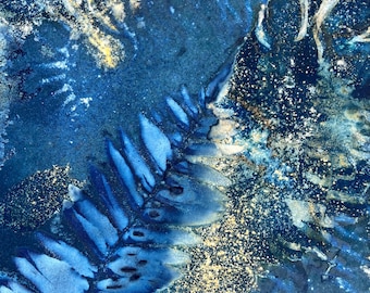 Fern Cyanotype Print | Botanical Blue Gold Art, Original 11x14