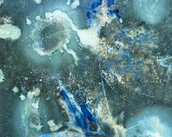 Original Cyanotype Wildflower Print | Blue Green Floral Nature Art (9.5x12.5)