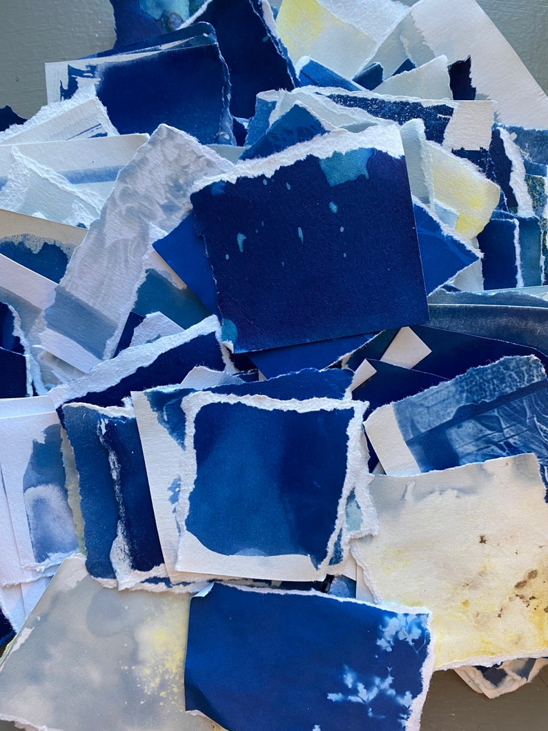 Cyanotype Scrap Paper Collage Blue Cyan for Collage Scrap-paper Assorted Cyan Paper bulk image 4