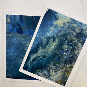 Tarjetas de felicitación Galaxy - Cianotipo abstracto cianotipo alternativo - Tarjetas en blanco de agradecimiento - Boho Blue Cyanotype Print estacionario 2