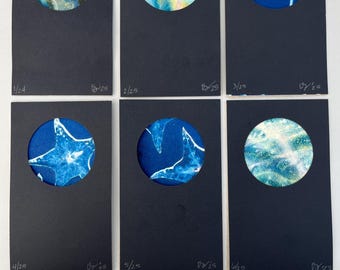 Cyanotype Mini Circle Art | Limited Edition Blue Artwork