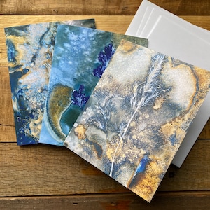 Biglietti d'auguri vuoti con cianotipia di erbe aromatiche - Set di biglietti d'auguri vuoti con rosmarino blu - Collezione di biglietti d'auguri artistici unici