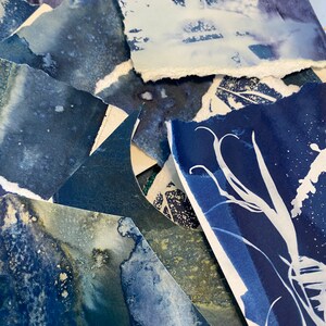 Cyanotype Scrap Paper Collage Blue Cyan for Collage Scrap-paper Assorted Cyan Paper bulk image 2