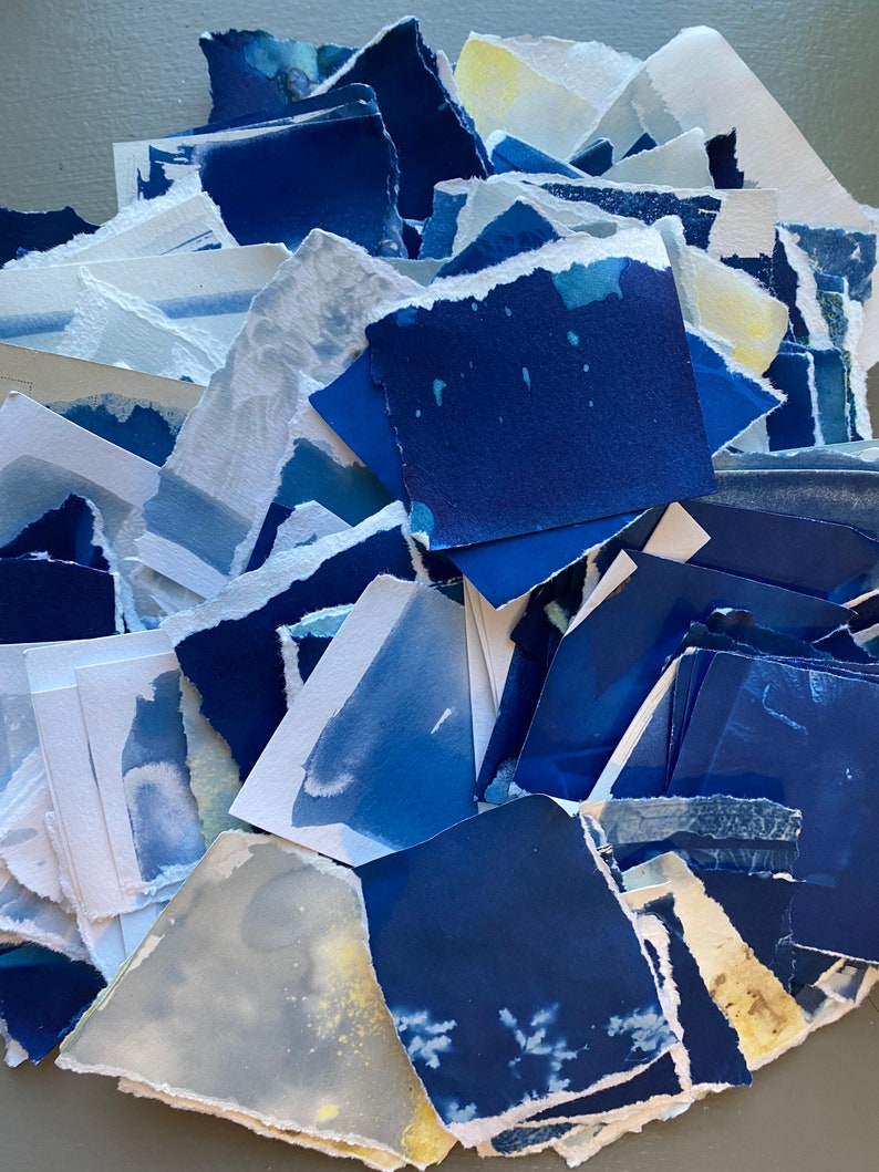 Cyanotype Scrap Paper Collage Blue Cyan for Collage Scrap-paper Assorted Cyan Paper bulk image 1