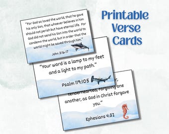 Printable verse cards bible memory verse Flashcards instant download pdf Christian kids lunchbox notes scriptures children’s Sunday school