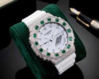Custom Iced Out Watch: VVS Moissanite, GREEN Dial by Silvoura