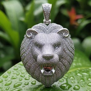 Majestic Lion Head Sterling Silver Moissanite Pendant image 4