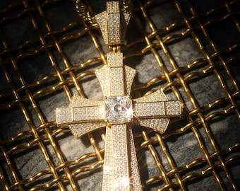 Iced Out Moissanite Cross Pendant | Silver Hip Hop Jewelry