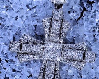 Iced Out Cross Moissanite Pendant : Sterling Silver Hip Hop cross