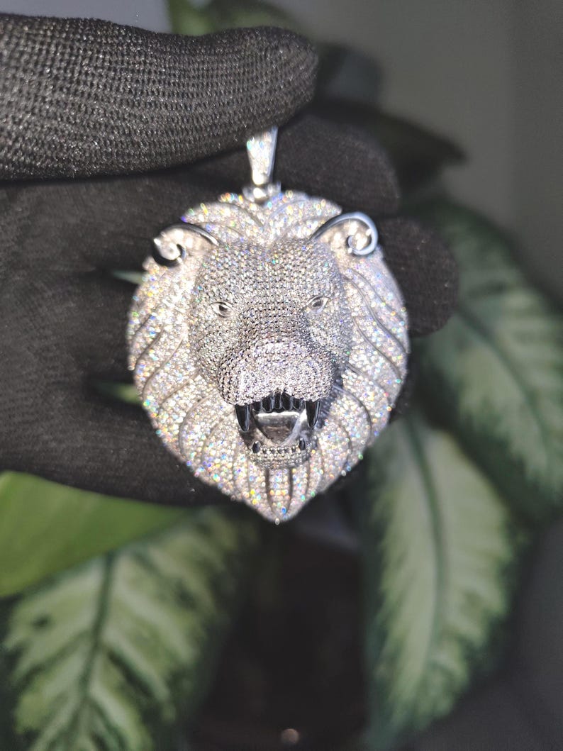 Majestic Lion Head Sterling Silver Moissanite Pendant image 3