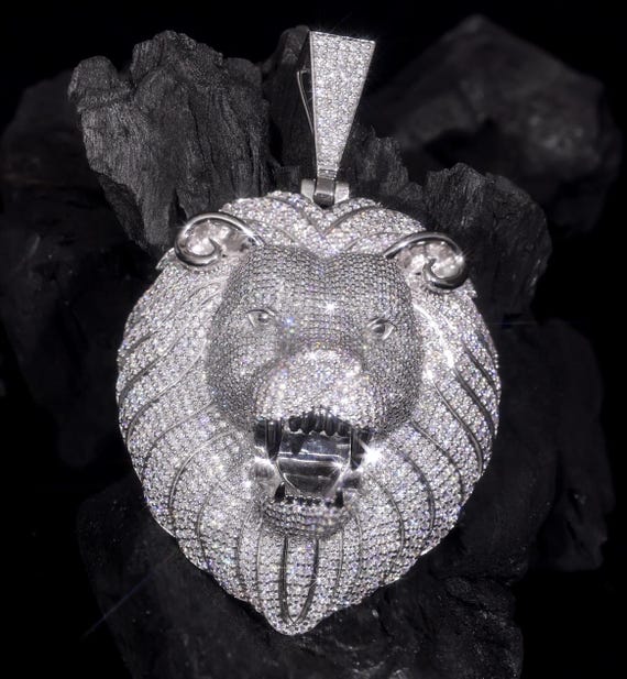 Majestic Lion Head Sterling Silver Moissanite Pendant