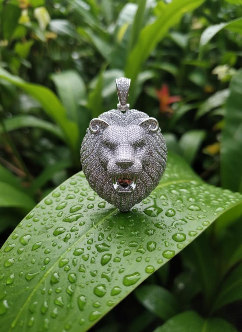 Majestic Lion Head Sterling Silver Moissanite Pendant image 4