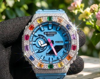 Custom Iced Out Watch: VVS Moissanite, Rainbow Dial by Silvoura