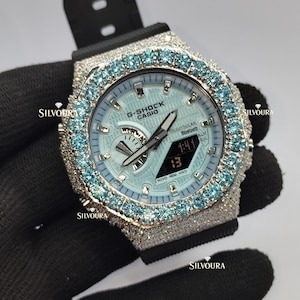 Iced Out Aqua Blue Moissanite Horloge | Luxe Hip Hop Diamanten Horloge
