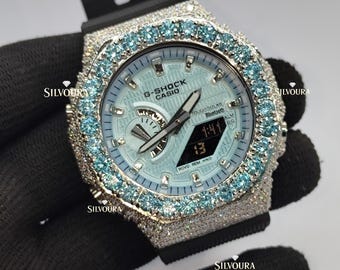 Zegarek z moissanitem Iced Out Aqua Blue | Luksusowy zegarek hiphopowy w stylu diamentowym