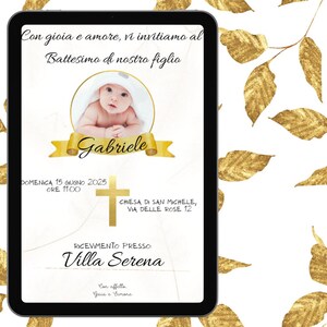 Invito digitale battesimo ORO, Digital invitation baptism GOLD, invito DIGITALE Whatsapp/Email
